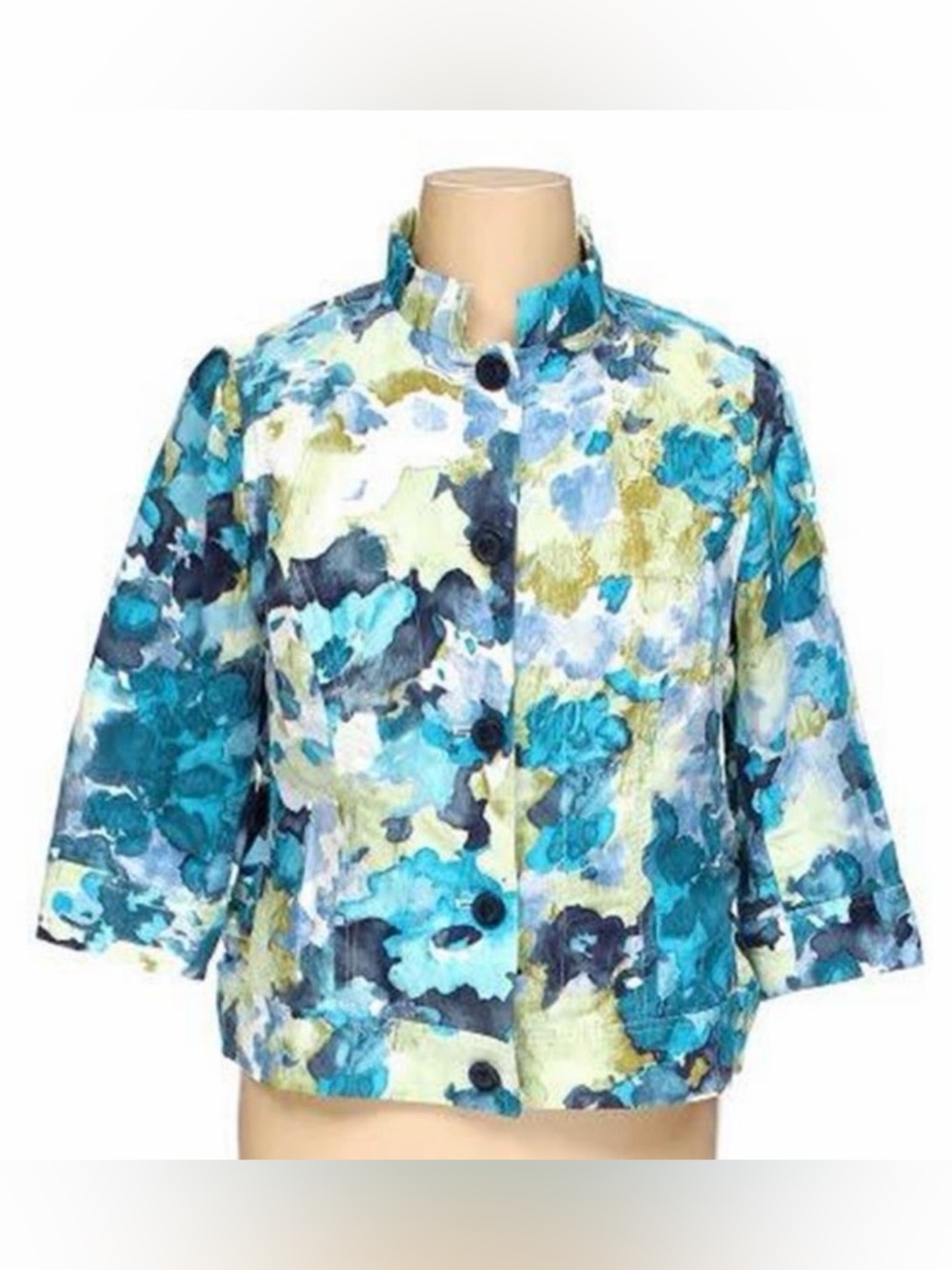 Coldwater Creek Women's Jacket Sz 18 Linen Blend  Watercolor Floral Button Front
